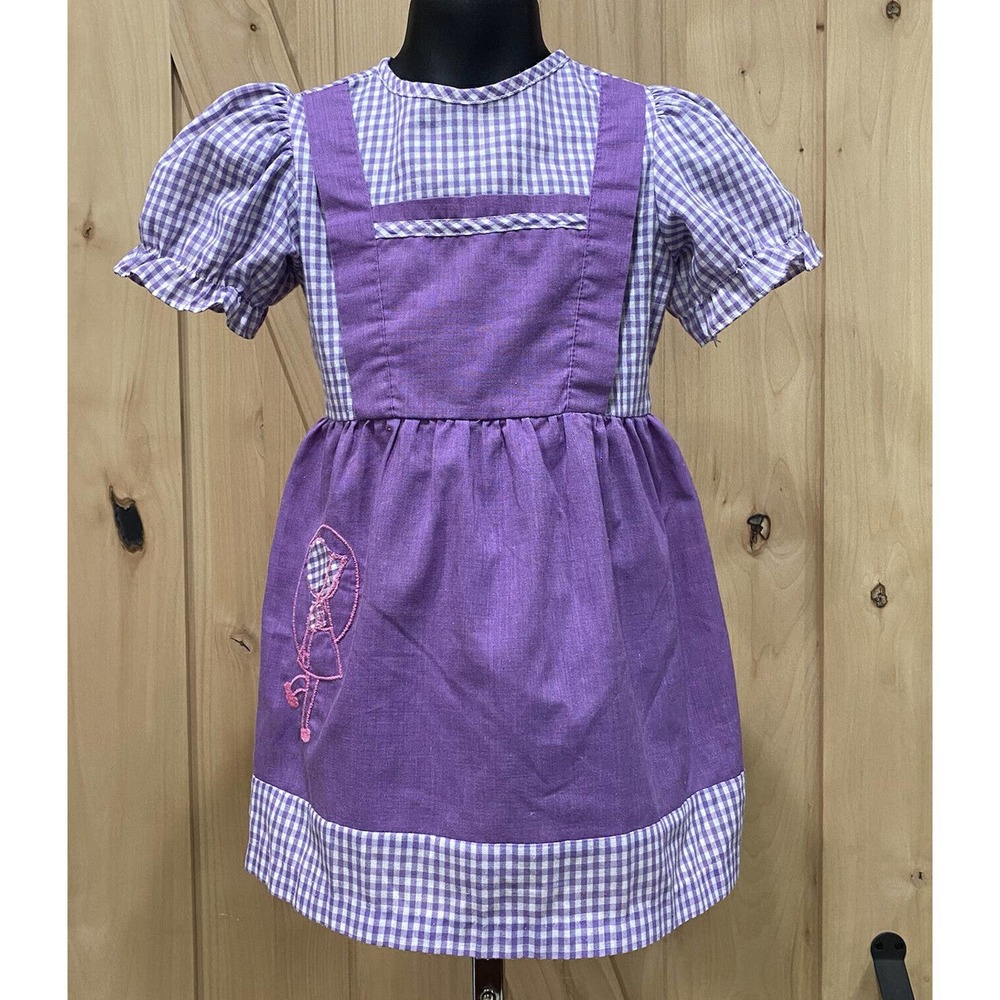 Vintage Sears Dress Baby Girl 4 Toddler Purple White Checkered USA Made Smocked - Picture 9 of 10